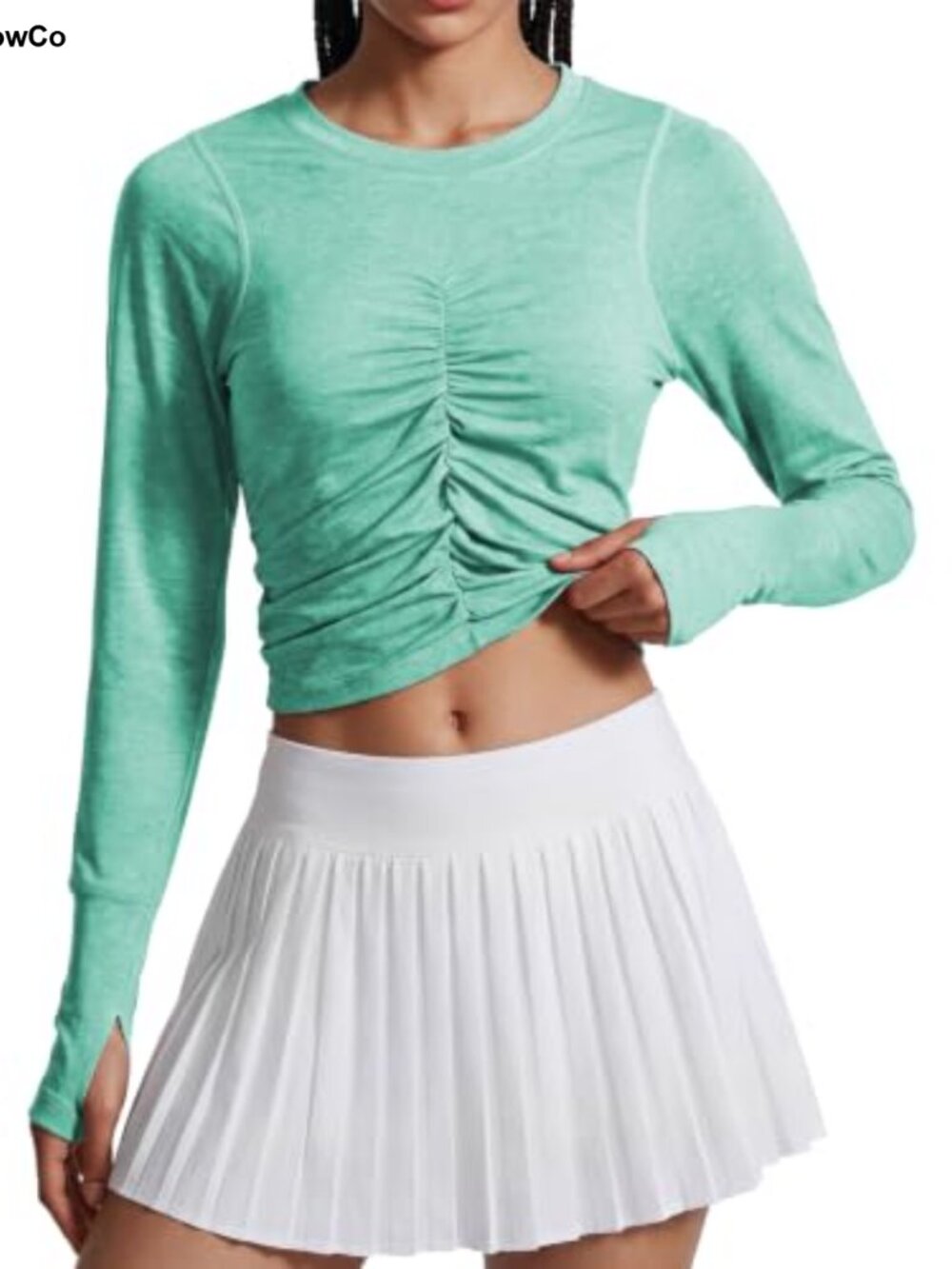 Women's Long Sleeve Cropped Sport Shirt Cationic Blend Thumb Holes